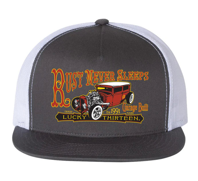 Lucky 13 The Rust Never Sleeps Trucker Hat Charcoal/White | Rockabilly