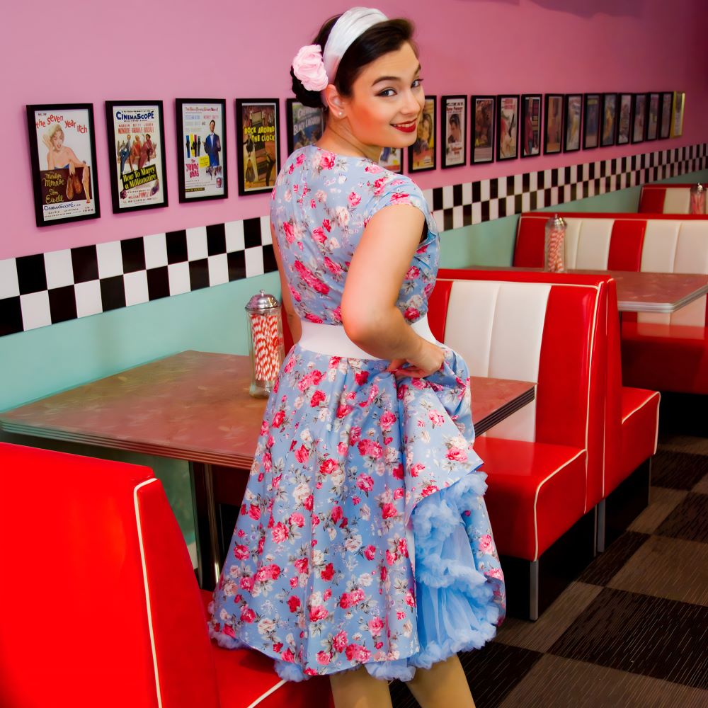 Blue Floral Sheridan Kate Sweetheart Dress - Rocket 88 Full Circle Size XL only