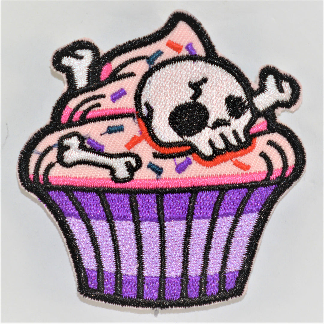 Cupcake Skull Bones Iron On Patch