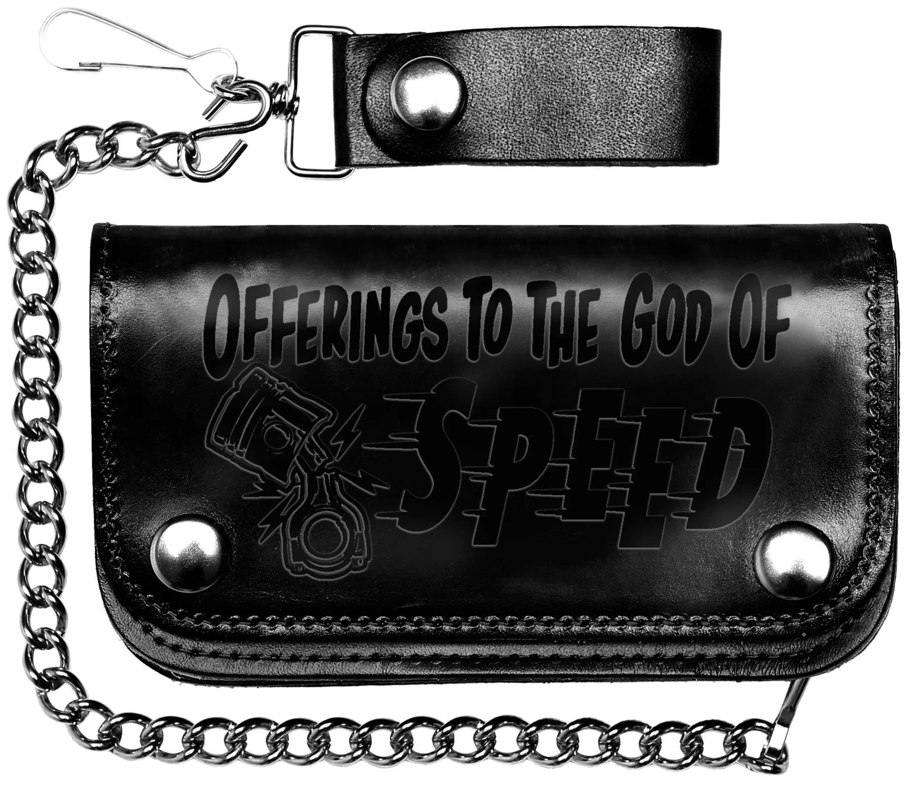 Lucky 13 Offering to the God of Speed Black Embossed Leather Chain Lucky 13 Offering to the God of Speed Black Embossed Leather Chain