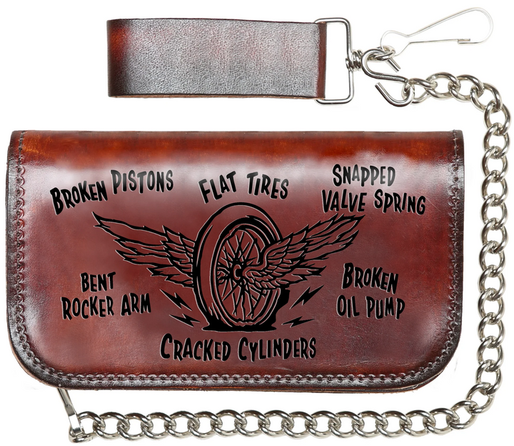 God of Speed Chain Wallet - Lucky 13 Embossed Leather | Rockabilly