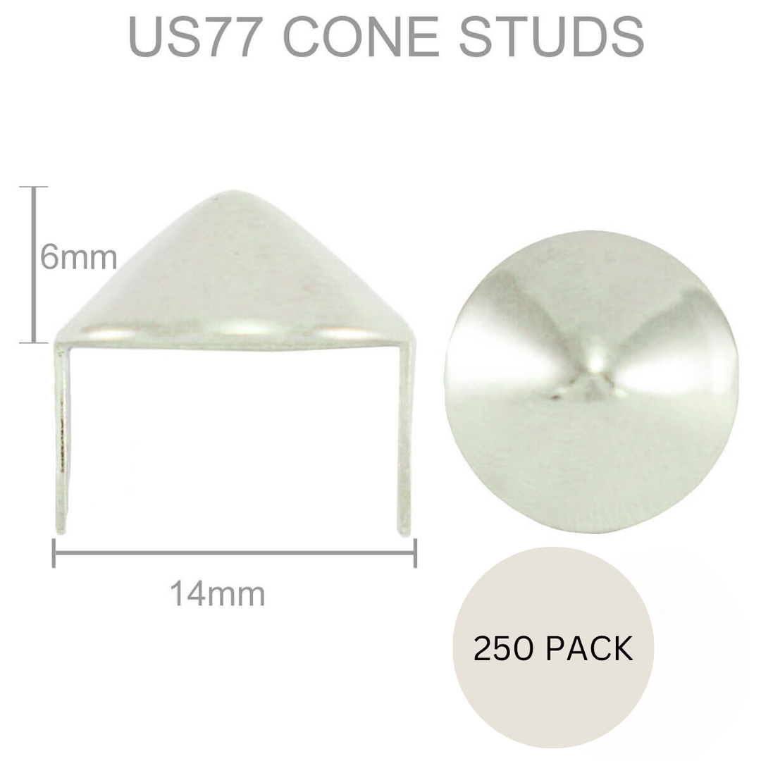 US77 14mm Cone Studs 250 Pack op and Side view