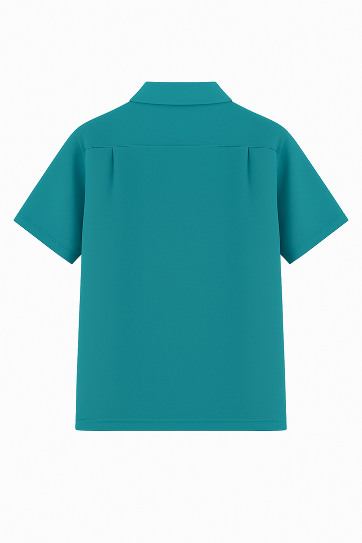 Teal White Bodgie Double Panel Bowling Shirt - Nifty50's Retro Men's