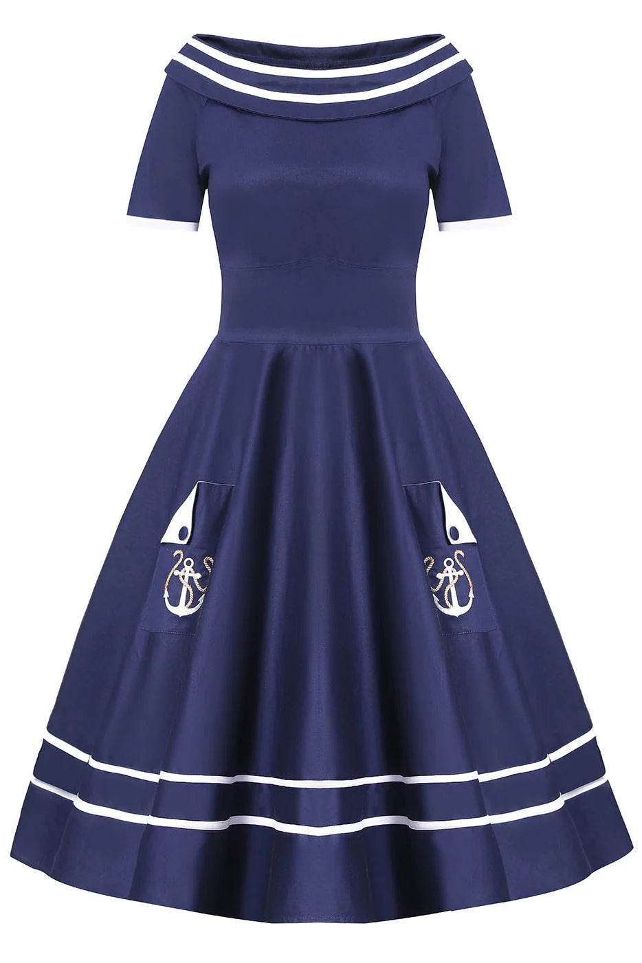 Darlene Navy Embroidered Anchor Nautical Dress - Dolly & Dotty