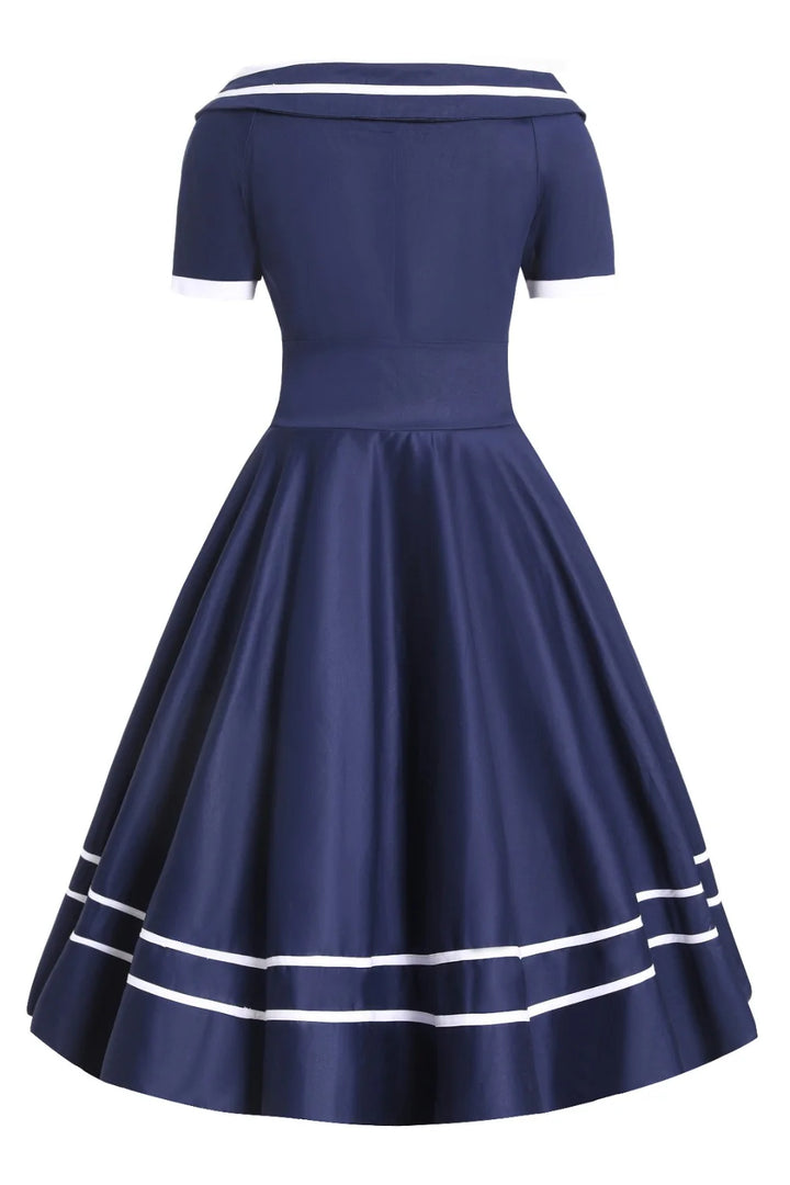Darlene Navy Embroidered Anchor Nautical Dress - Dolly & Dotty