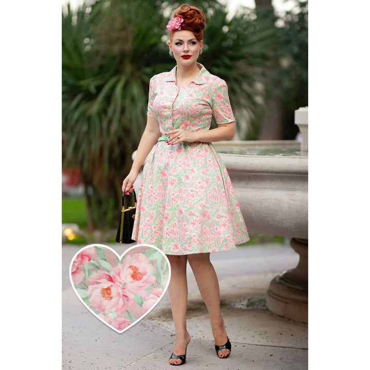 Pink Floral Penelope Diner Shirt Dress - Dolly & Dotty 1950s