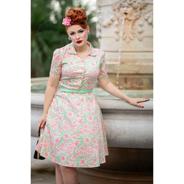Pink Floral Penelope Diner Shirt Dress - Dolly & Dotty 1950s