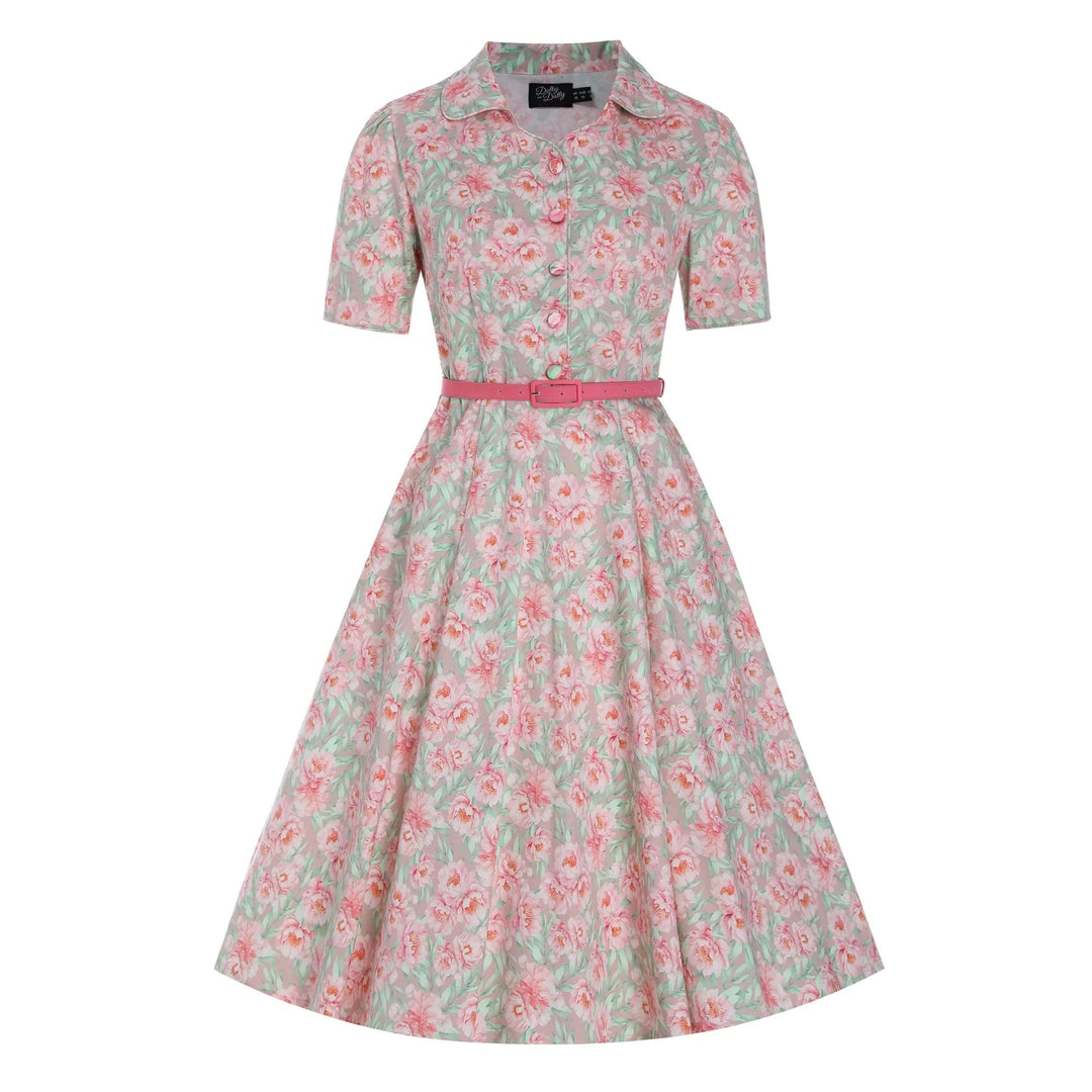 Pink Floral Penelope Diner Shirt Dress - Dolly & Dotty 1950s