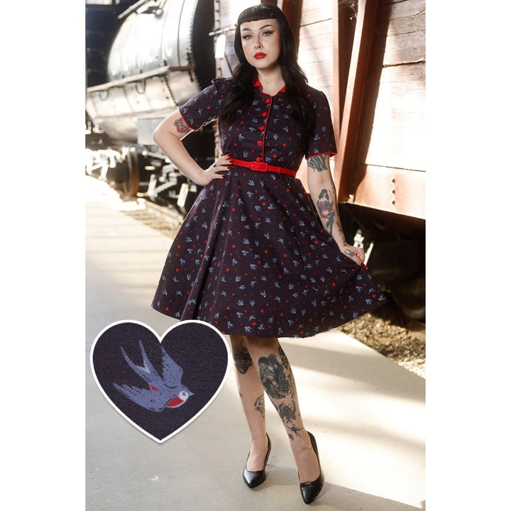 Navy Blue Swallow Penelope Diner Dress - Dolly & Dotty 1950s
