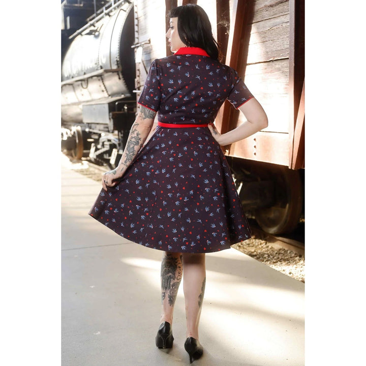 Navy Blue Swallow Penelope Diner Dress - Dolly & Dotty 1950s