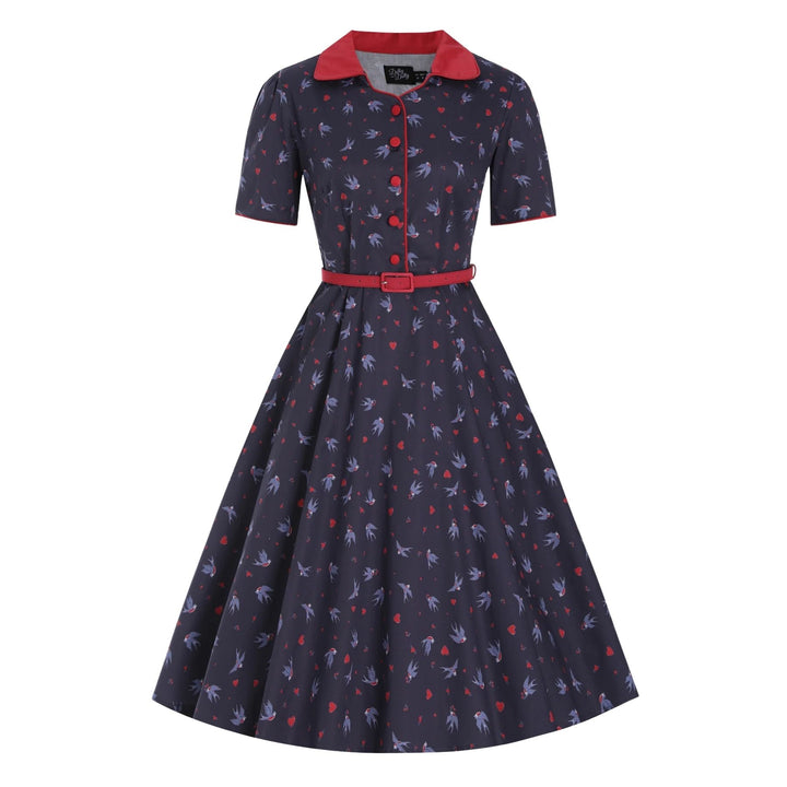 Navy Blue Swallow Penelope Diner Dress - Dolly & Dotty 1950s