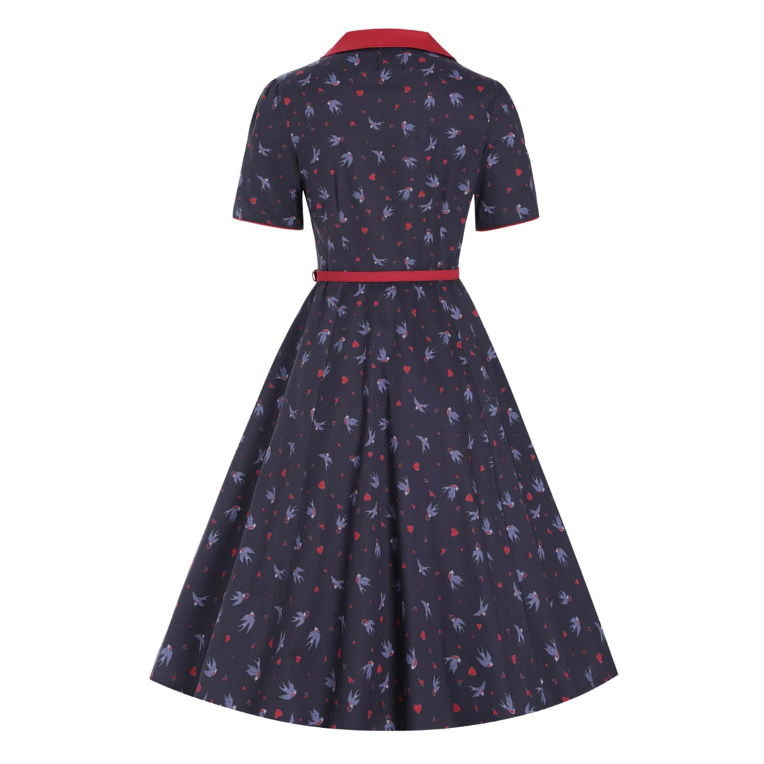 Navy Blue Swallow Penelope Diner Dress - Dolly & Dotty 1950s