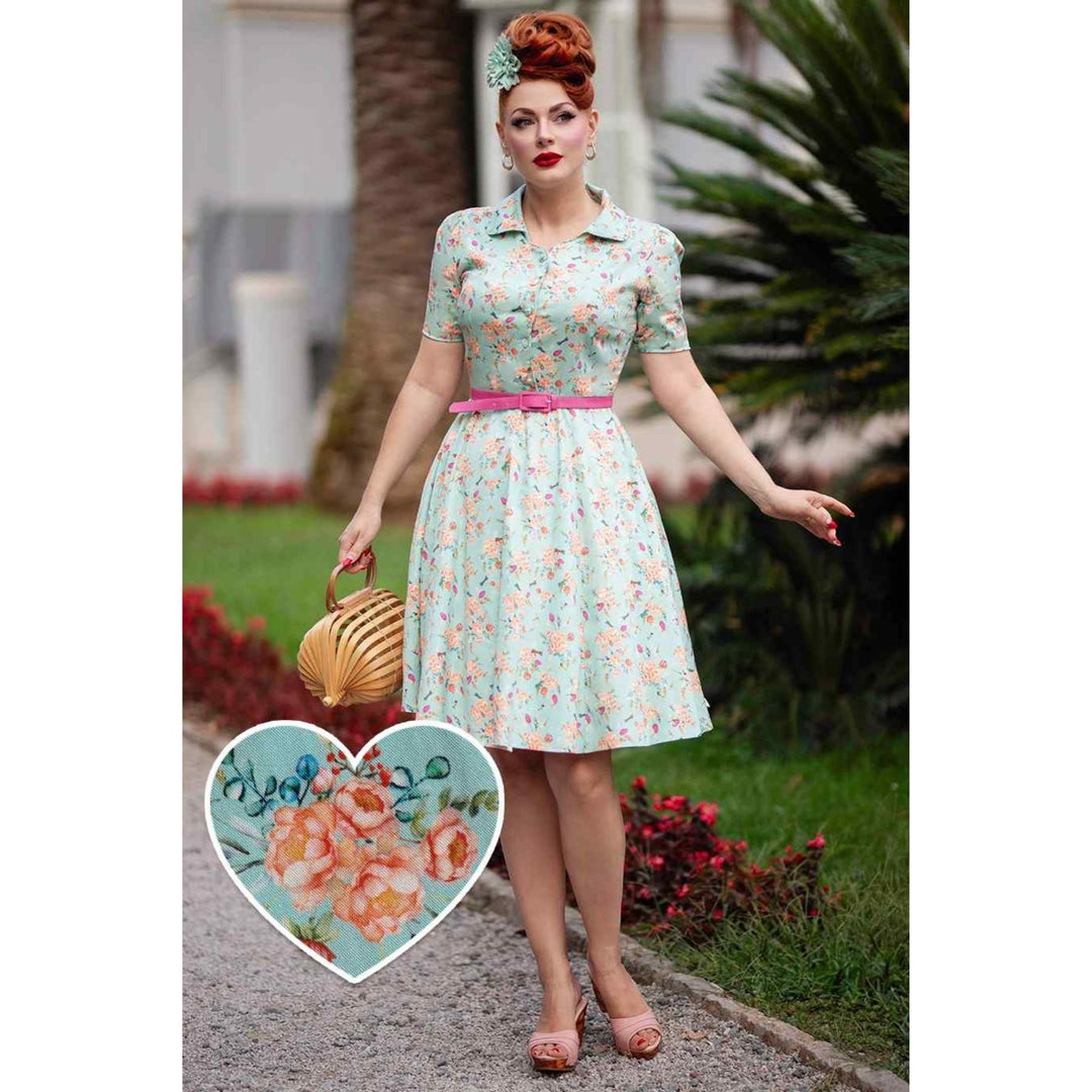 Mint Green Floral Penelope Diner Dress - Dolly & Dotty 1950s