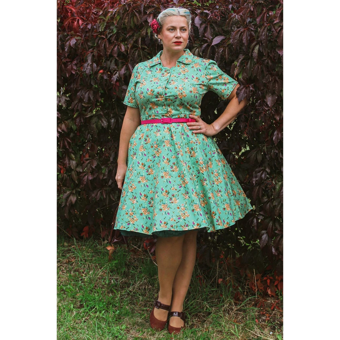 Mint Green Floral Penelope Diner Dress - Dolly & Dotty 1950s