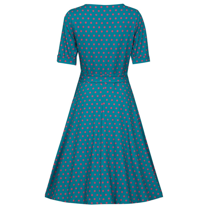 Peacock Blue Pink Polka Dot Matilda Wrap Dress - Dolly & Dotty