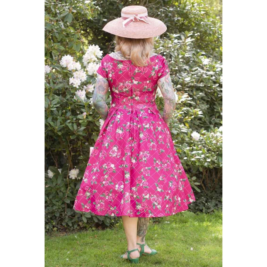 Pink Floral Vine Lily Off Shoulder Dress - Dolly & Dotty Midi