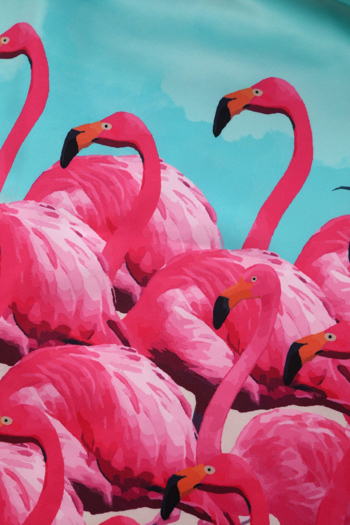 Illustration of pink flamingos on a blue background