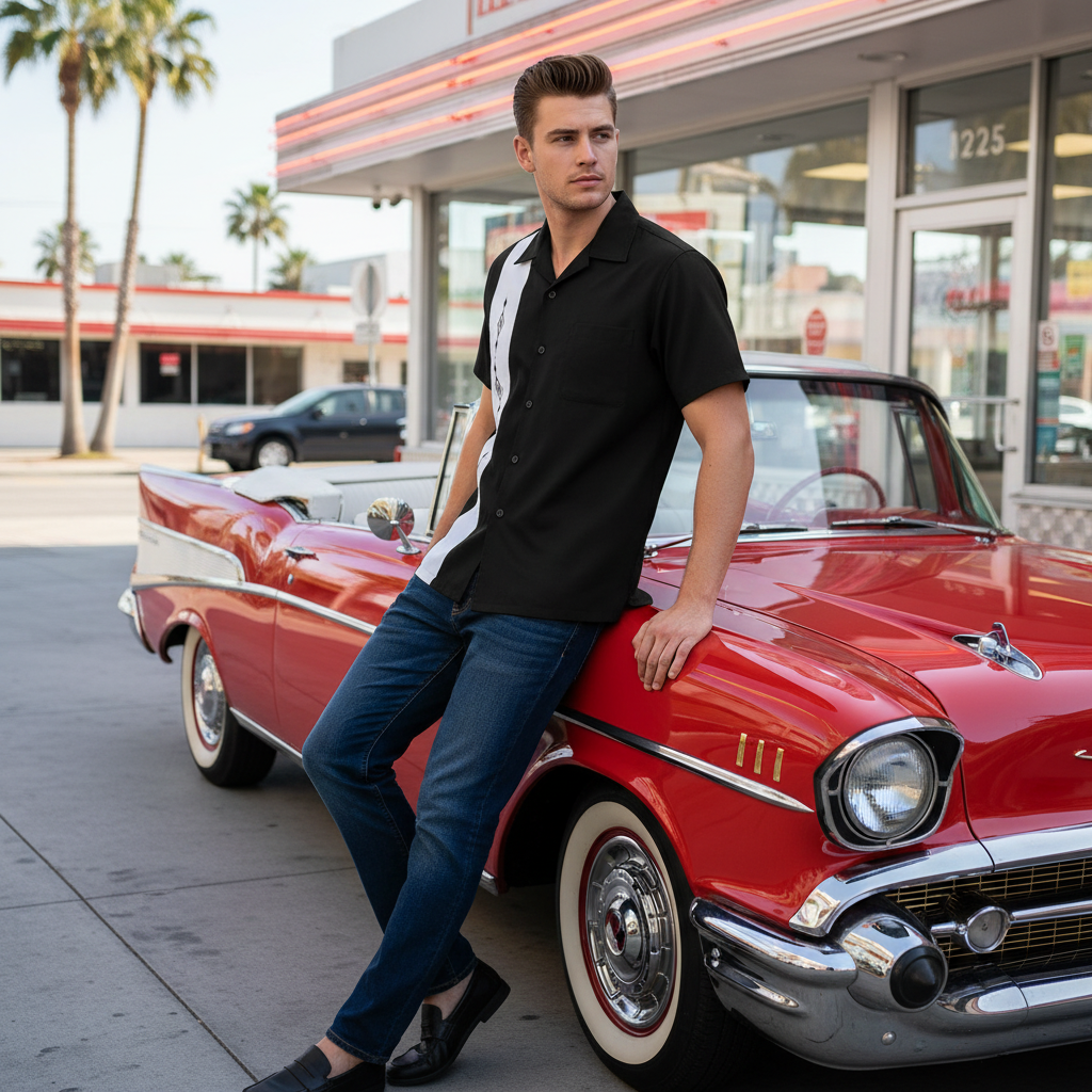 Black Havana Bowling Shirt with Black Diamonds 2