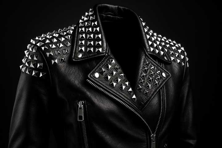 black-leather-jacket-with-nickel-coated-pyramid-studs Front View