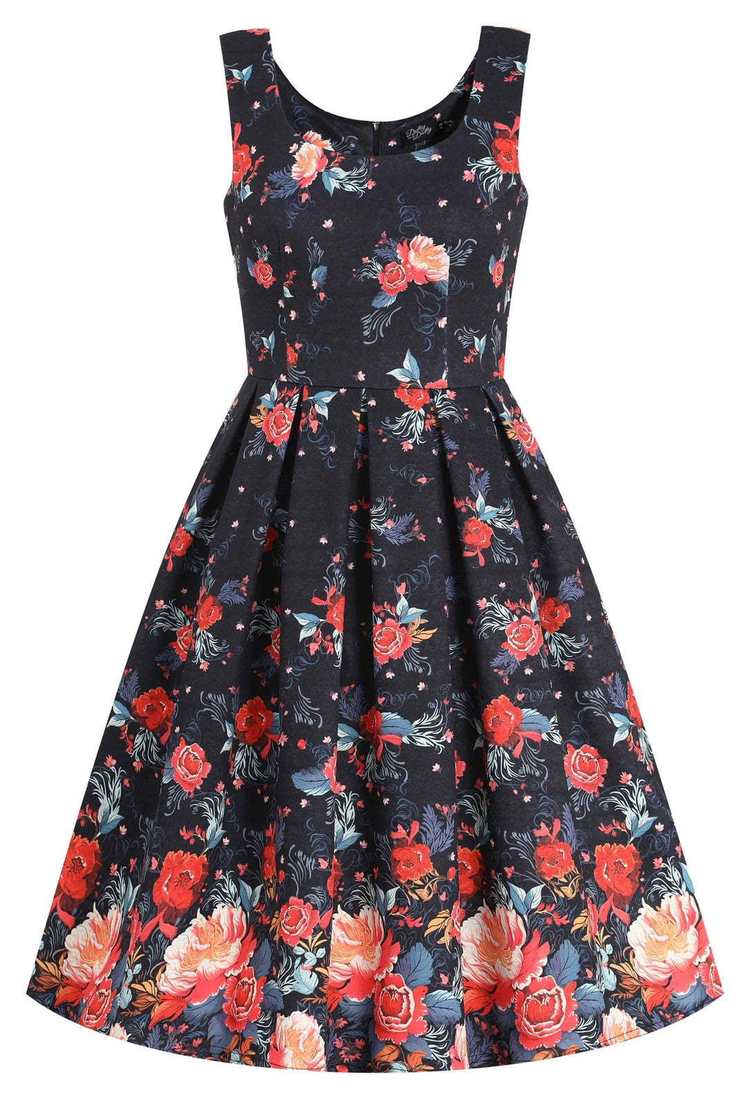 Black Tapestry Floral Amanda Dress - Dolly & Dotty Women's Vintage Swing
