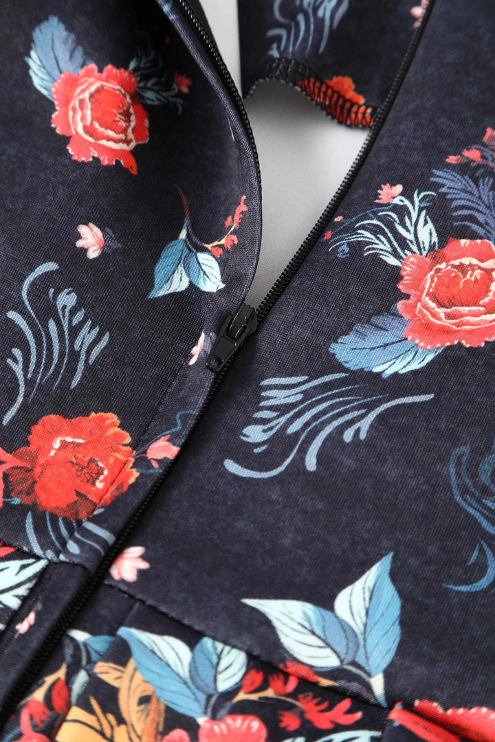 Black Tapestry Floral Amanda Dress - Dolly & Dotty Women's Vintage Swing