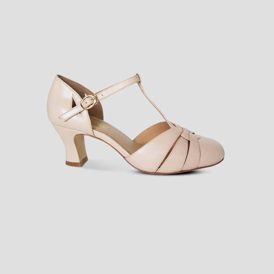 Charlie Stone Vintage Inspired Heels Retro 1940’s 1950’s Style Ladies Shoes leather cream