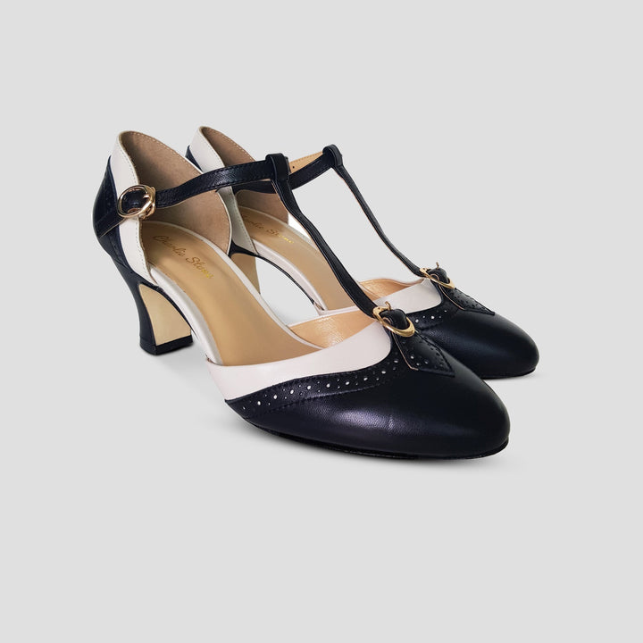 Charlie Stone Vintage Inspired Heels Retro 1920's 1930's 1940’s 1950’s Style Ladies Shoes brogue oxford wingtip black white old money shoes women