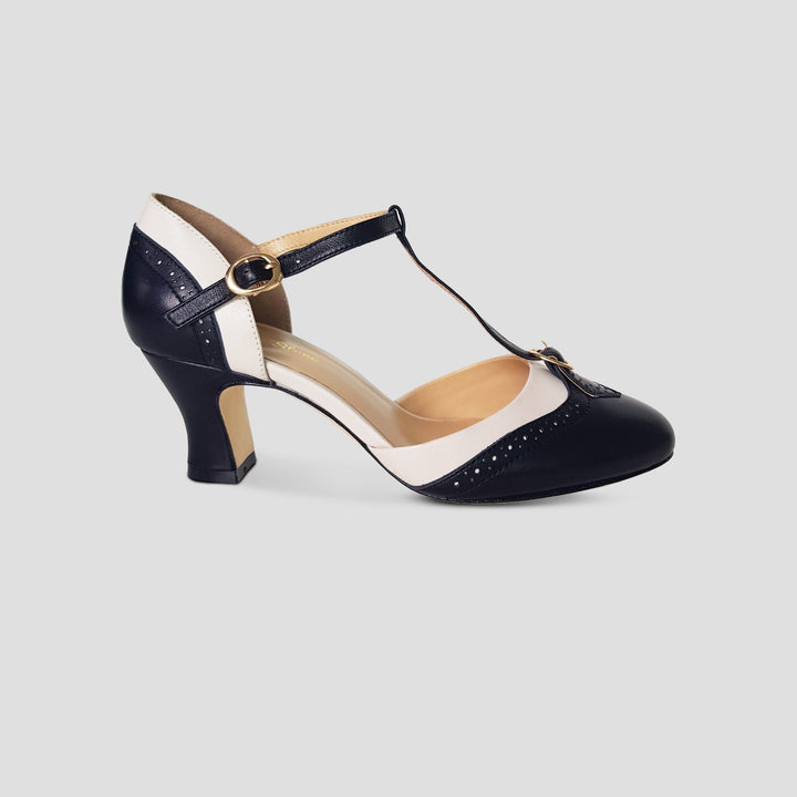 Charlie Stone Vintage Inspired Heels Retro 1920's 1930's 1940’s 1950’s Style Ladies Shoes brogue oxford wingtip black white old money shoes women