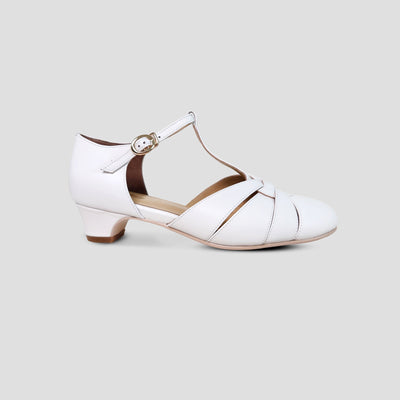 Charlie Stone Shoes vintage 1920s 1930s inspired leather heels with small comfortable heel bridal white for retro wedding style bridesmaid bride shoes