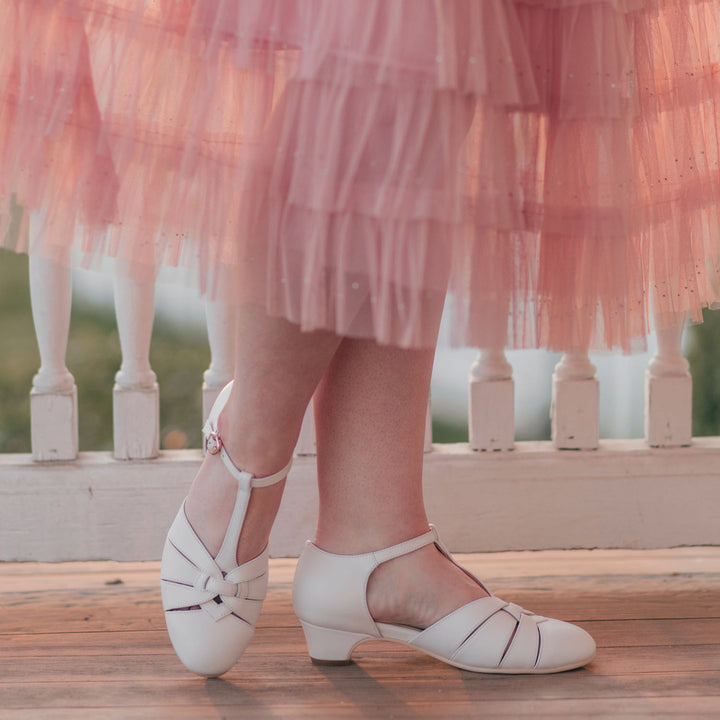 Charlie Stone Shoes vintage 1920s 1930s inspired leather heels with small comfortable heel bridal white for retro wedding style bridesmaid bride shoes