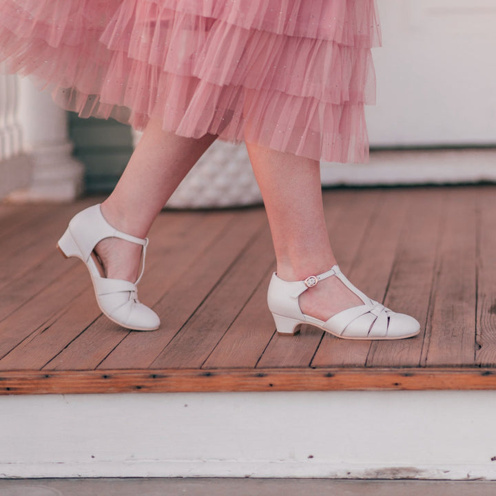 Charlie Stone Shoes vintage 1920s 1930s inspired leather heels with small comfortable heel bridal white for retro wedding style bridesmaid bride shoes