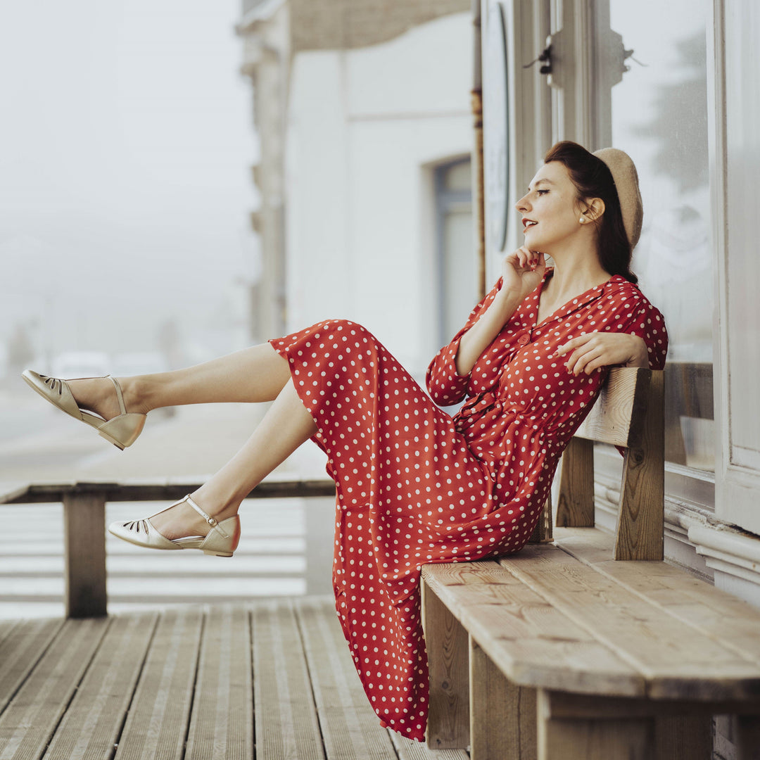 Charlie Stone Vintage Inspired Flats Retro 1940’s 1950’s Style Ladies Shoes metallic gold