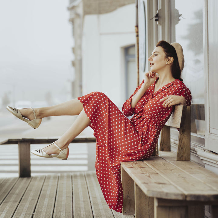 Charlie Stone Vintage Inspired Flats Retro 1940’s 1950’s Style Ladies Shoes metallic gold