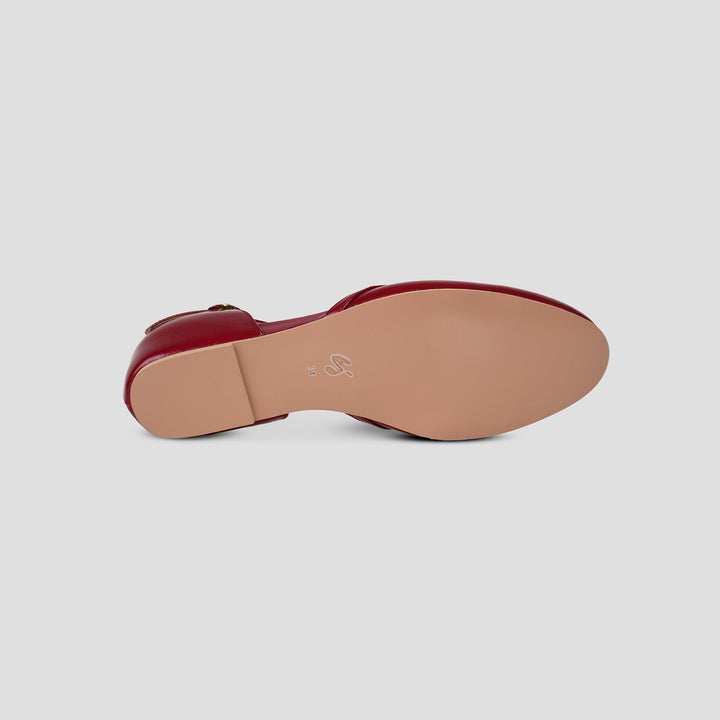 Charlie Stone Shoes women's flat shoes Valentina Red Crimson premium shined oiled leather ladies dress shoes with hidden wedge to help alleviate heel pain T bar mary jane