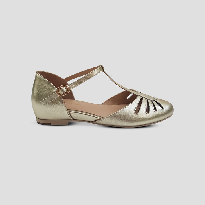 Charlie Stone Vintage Inspired Flats Retro 1940’s 1950’s Style Ladies Shoes metallic gold
