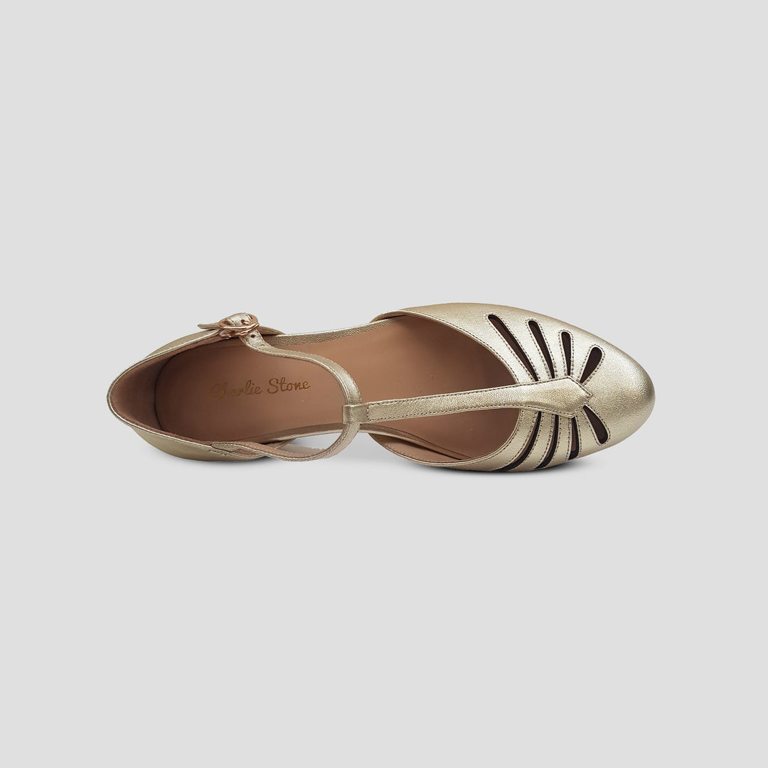 Charlie Stone Vintage Inspired Flats Retro 1940’s 1950’s Style Ladies Shoes metallic gold