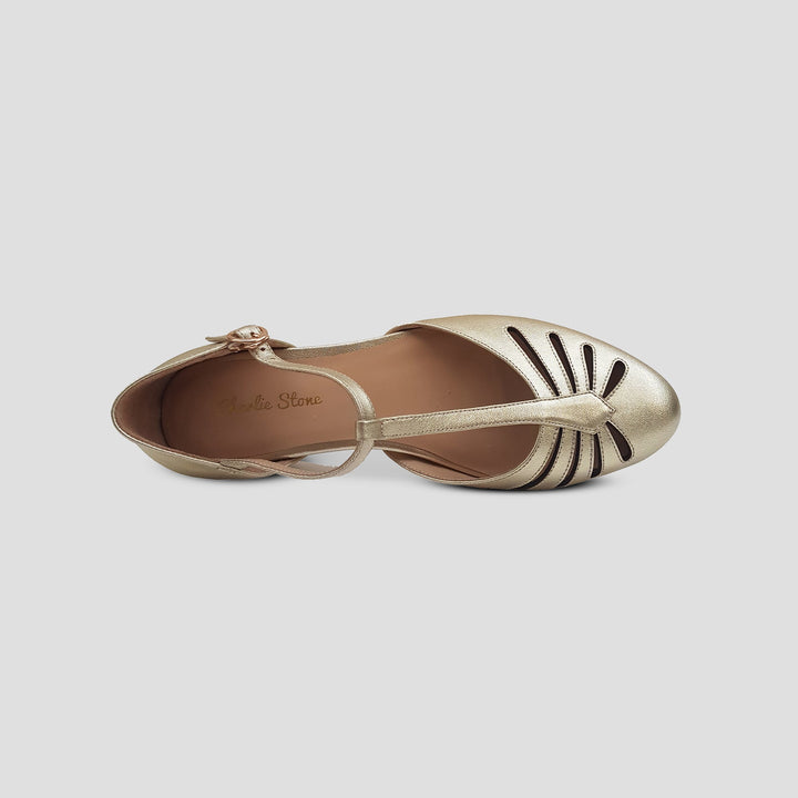 Charlie Stone Vintage Inspired Flats Retro 1940’s 1950’s Style Ladies Shoes metallic gold