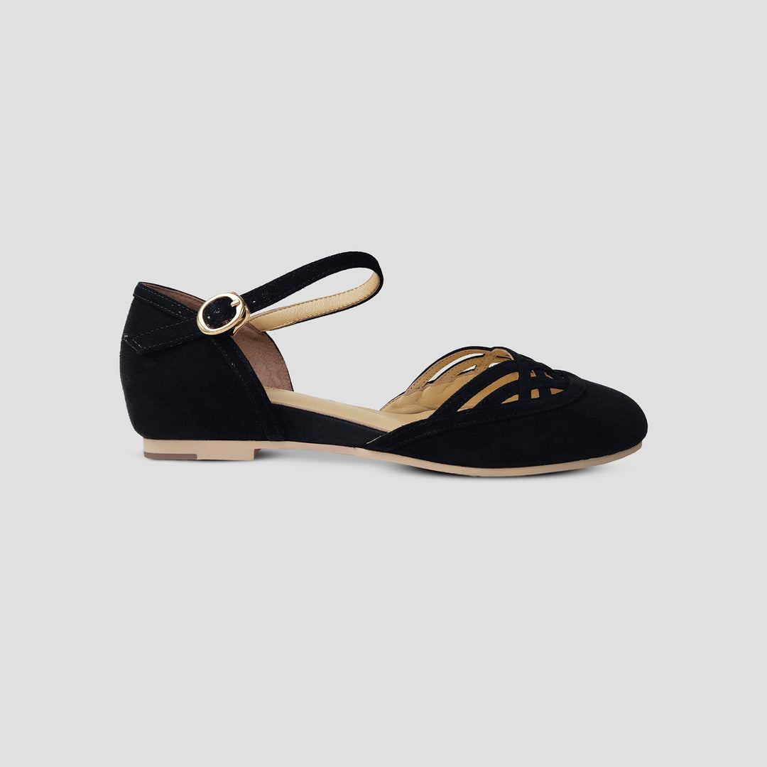 Charlie Stone Shoes dark academia shoes vintage flats with wedge for heel pain and tendonitis black suede 