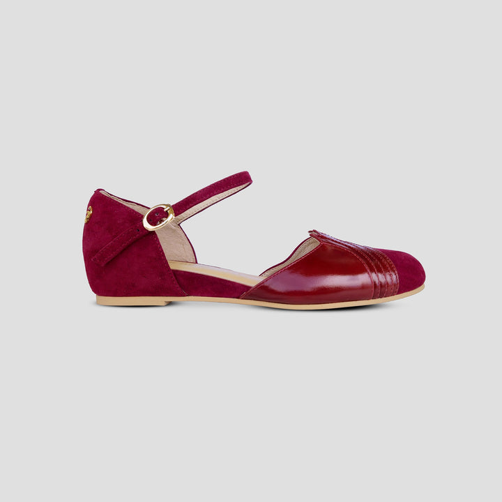 Burgundy New York Flats - Charlie Stone Retro Women's Closed Toe Suede