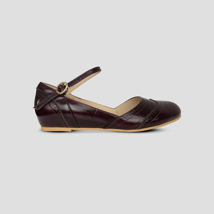 Charlie Stone Shoes vintage flats oxford wingtip academia style dark cocoa brown oiled leather 