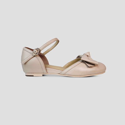 Charlie Stone Shoes vintage flats designed by Alba in Paris with oversized bow nude leather 