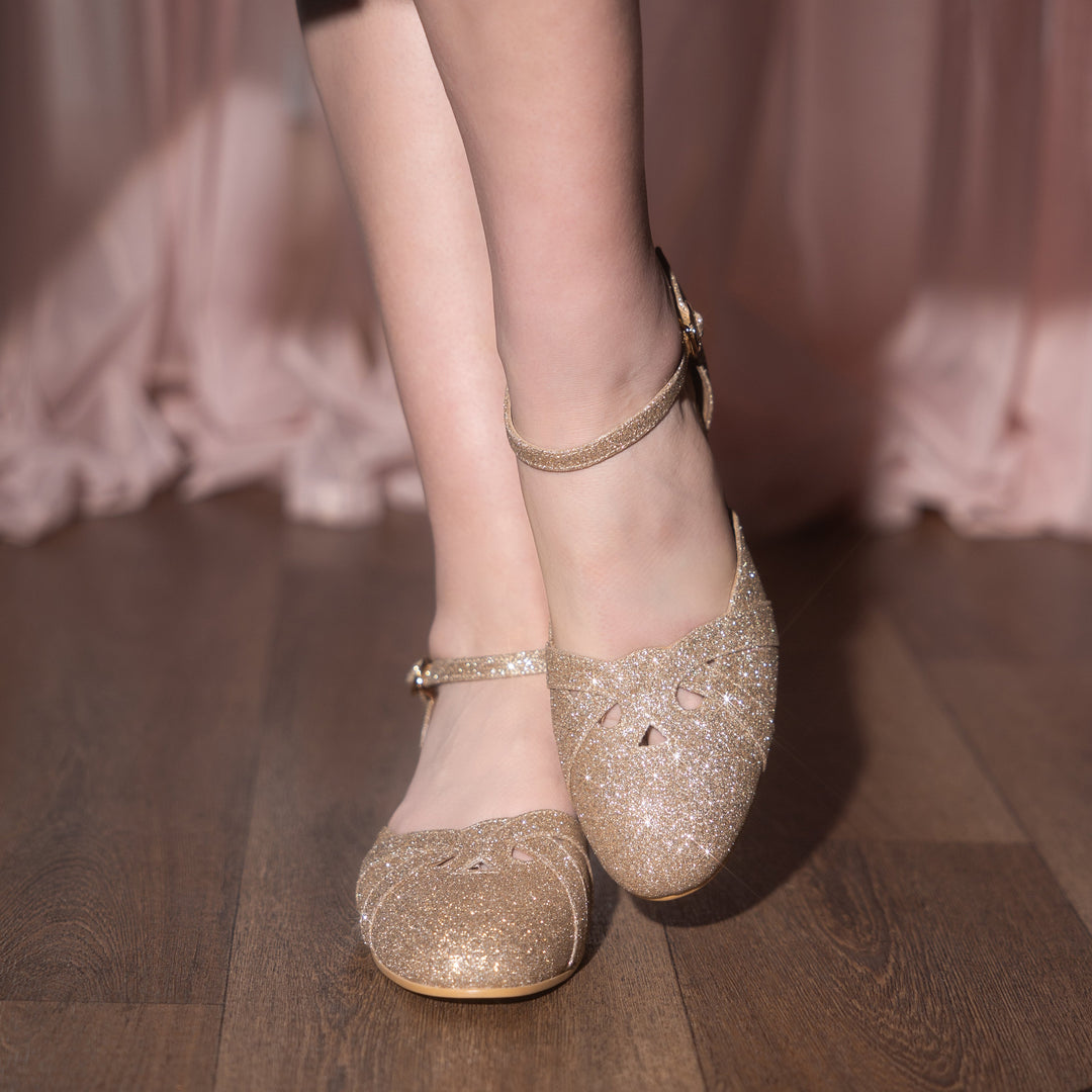 Charlie Stone Shoes gold glitter art deco 1920's vintage inspired heels Great Gatsby party cosplay style Petit Manhattan