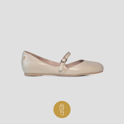 Charlie Stone Shoes Bronte bone leather vintage style flats old money classic mary jane style in cream neutral off white biomechanical insole for foot health heel pain