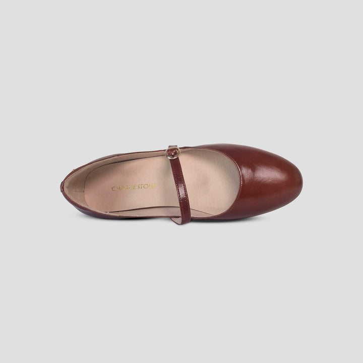 Charlie Stone Shoes Bronte Oak brown mary jane flats old money classic vintage inspired style ladies shoes biomechanical insole for foot health heel pain