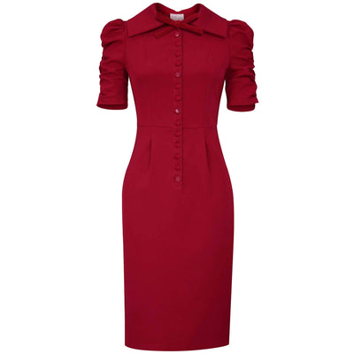 Vintage style red pencil dress with button up front