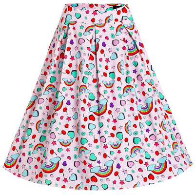 Dolly and Dotty Carolyn Skirt - Rainbow And Hearts on invisible mannequin - front