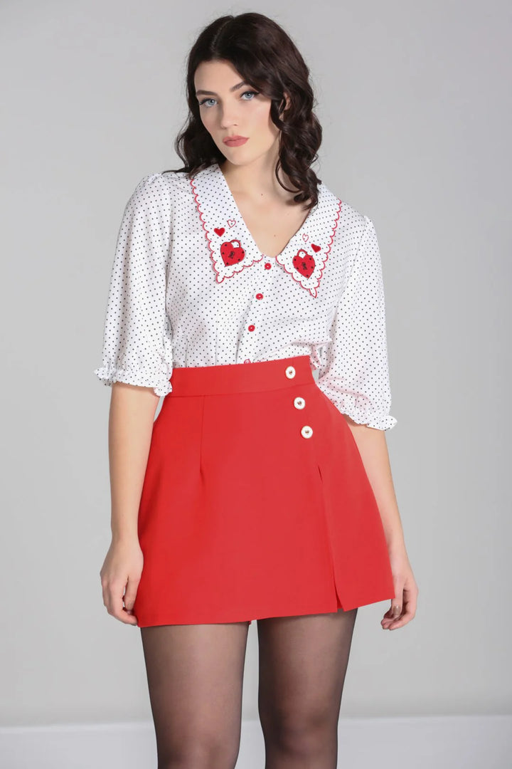 Red Cooper Skorts - Hell Bunny Retro Heart Button Pin-Up