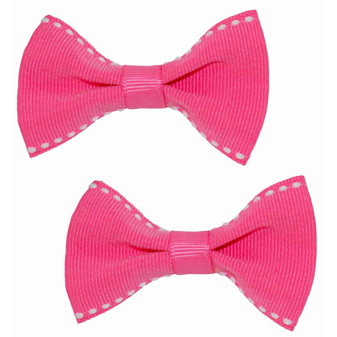 Grosgrain Bow Hair Clips Set of 2 White Stitching - Atomic Cherry