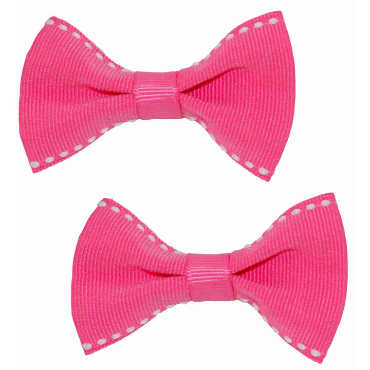 Grosgrain Bow Hair Clips Set of 2 White Stitching - Atomic Cherry