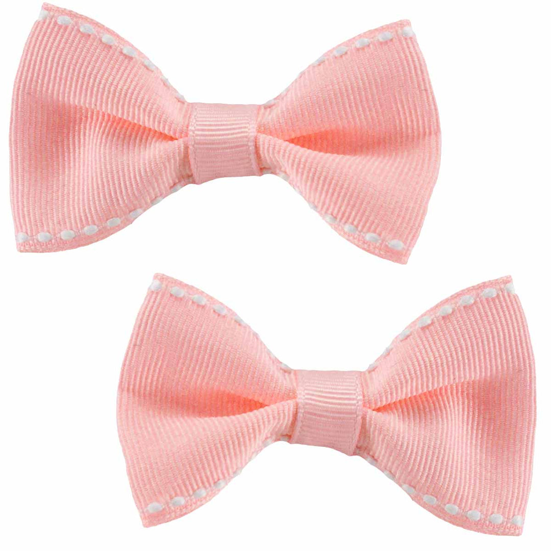 Grosgrain Bow Hair Clips Set of 2 White Stitching - Atomic Cherry